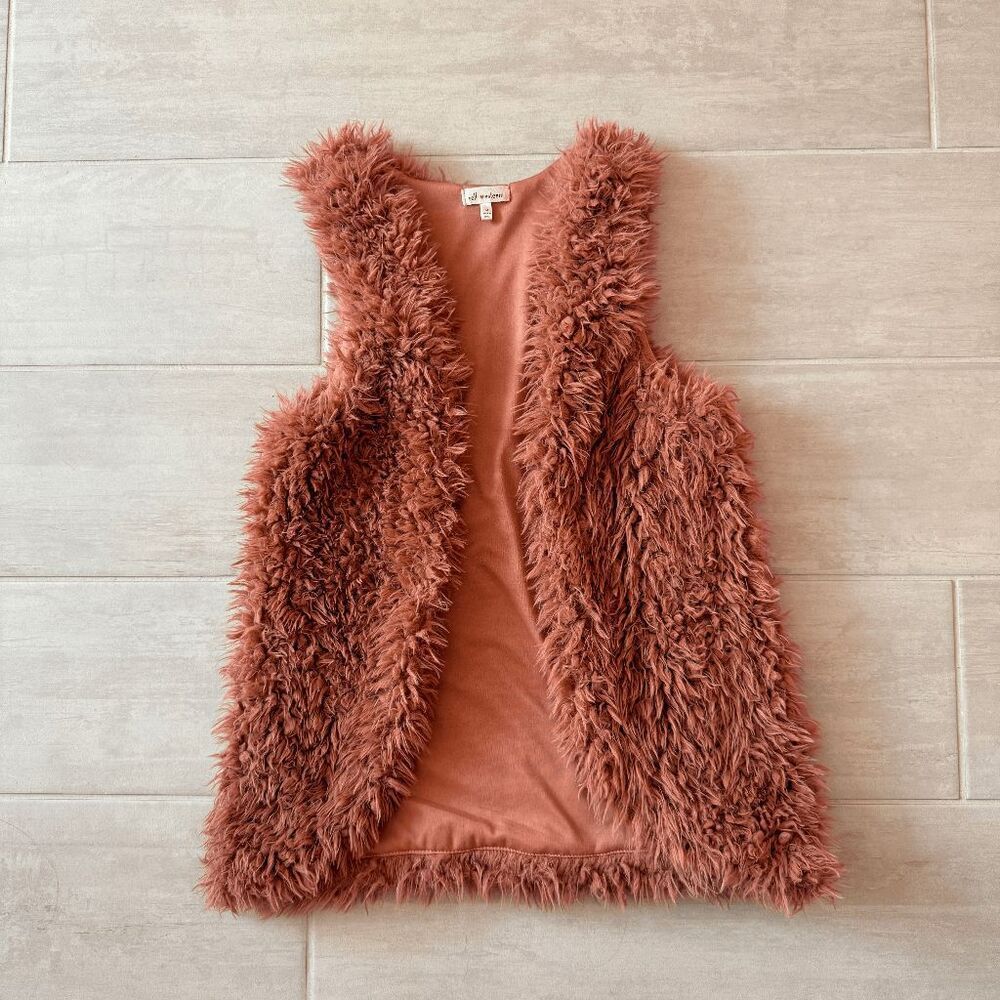 Self Esteem Open Faux Fur Vest Medium Dusty Rose Pink Shaggy Boho 90s Fuzzy
